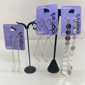 (3) Pairs Claire’s Silver and Gold Long Dangle Pierced Earrings #28